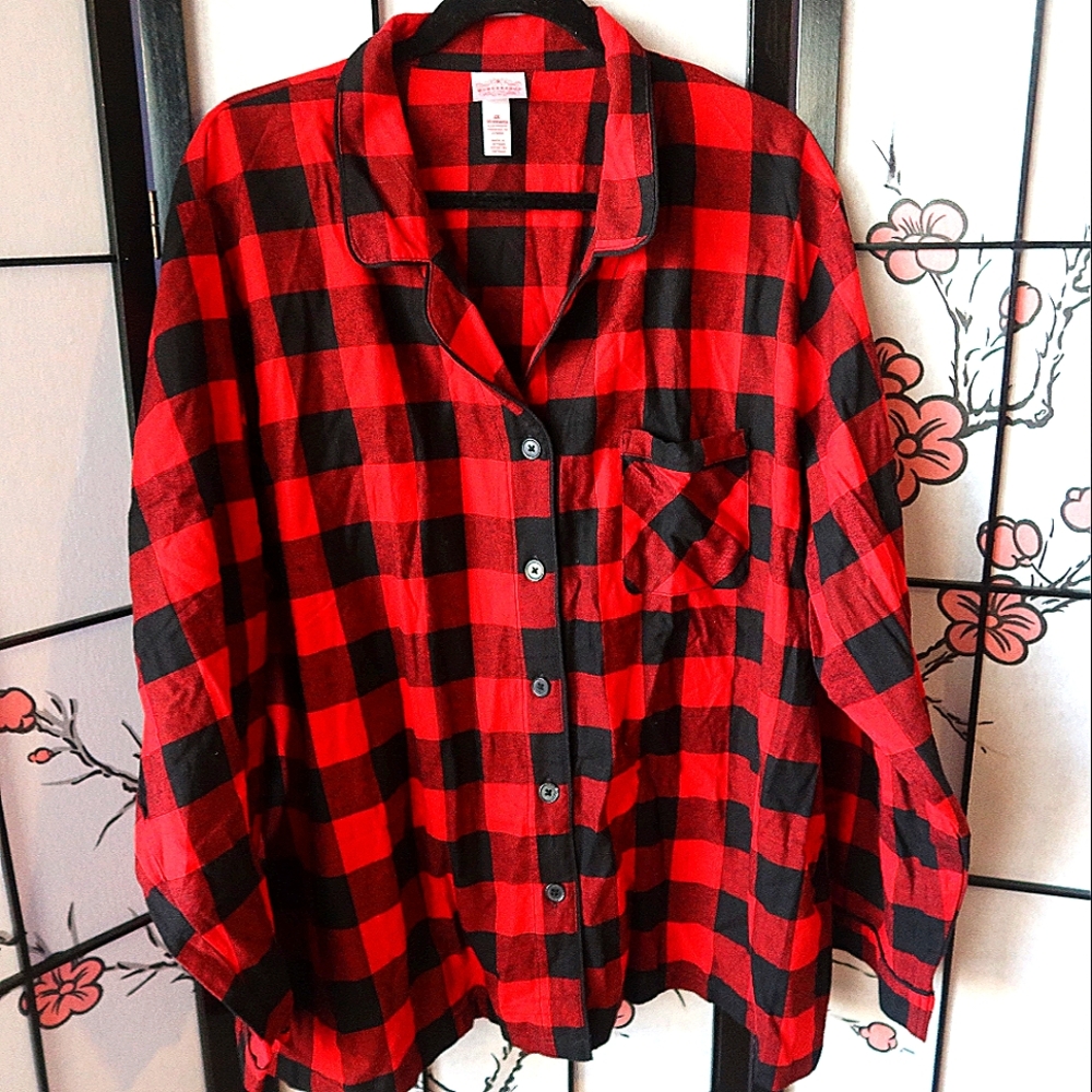Wonder Shop Red Black Plaid PJ Top Size 2X